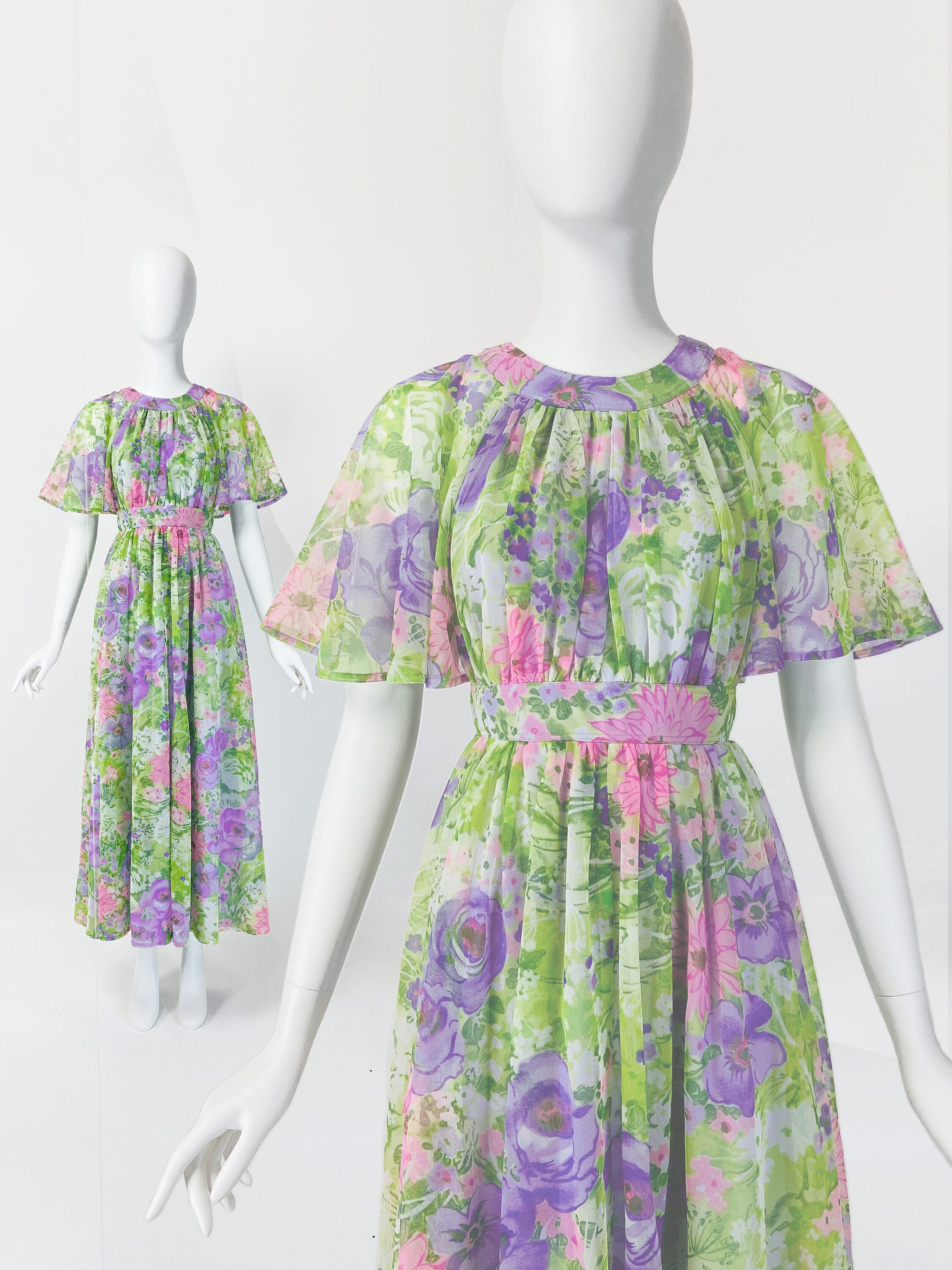 Vintage 70s Maxi Dress Chiffon Maxi Dress Floral Maxi Dress - Etsy