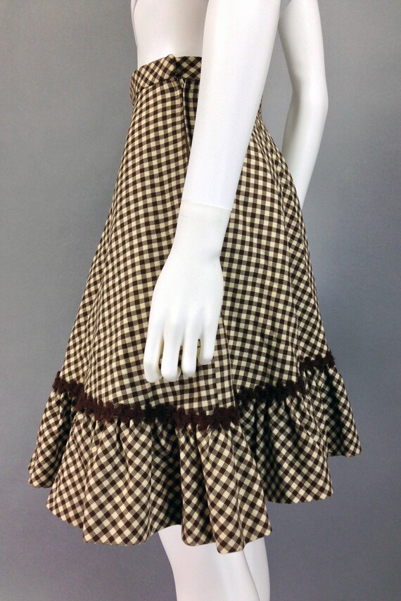 Vintage 1950s Skirt Gingham Navy and White Circle Skirt With Ruffle XS 25 Waist