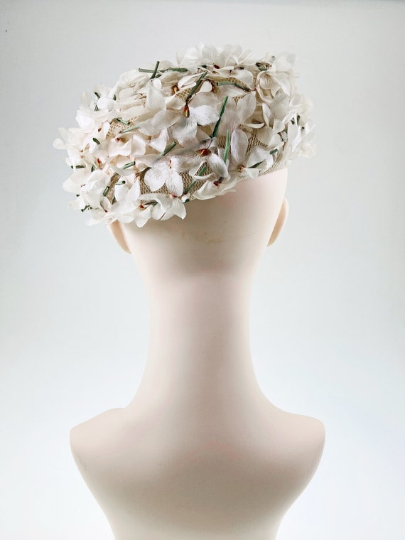 Vintage 50s 60s Floral Hat, 3D Flower Hat, Pillbo… - image 5
