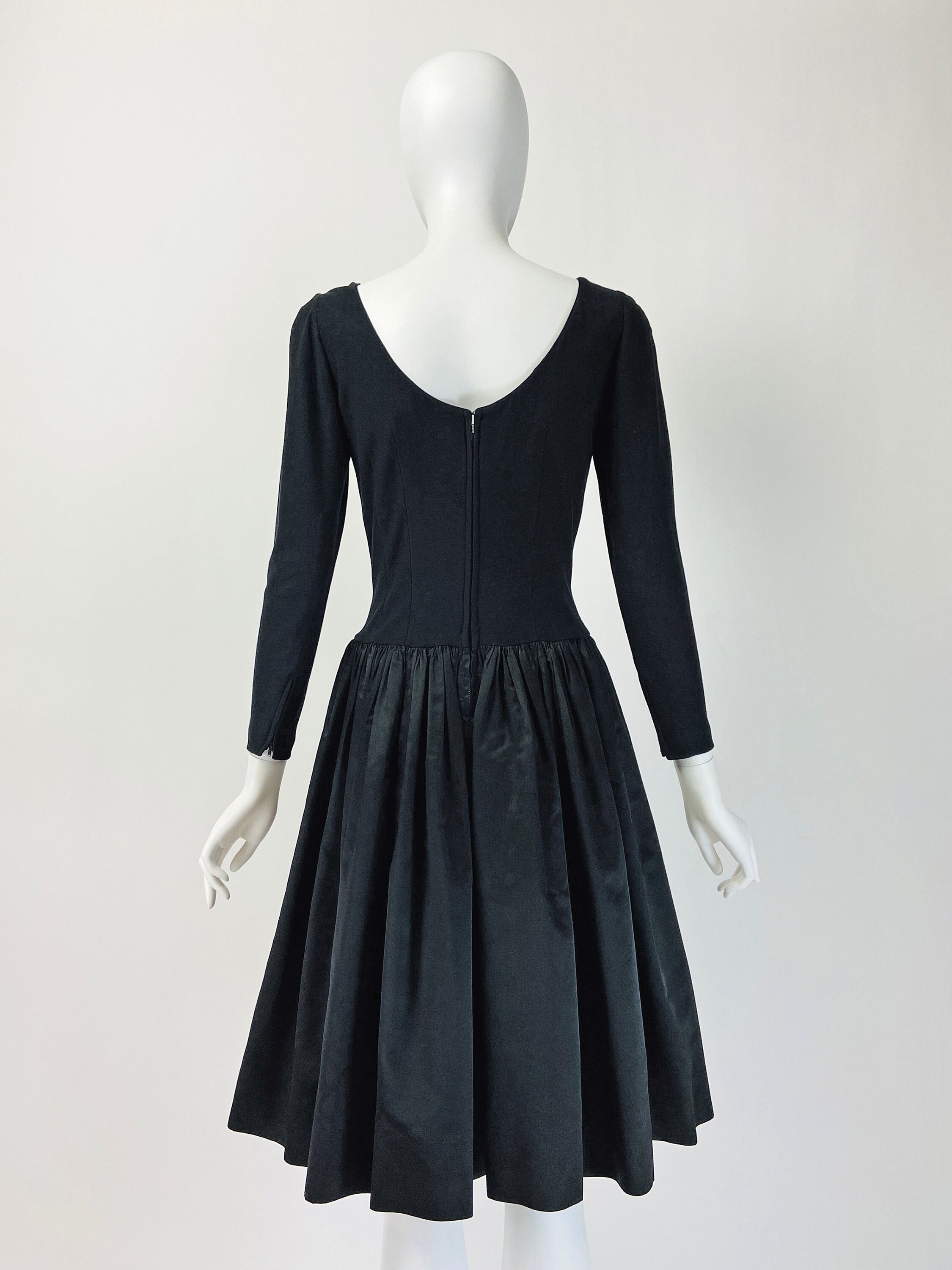 Vintage 50s Cocktail Dress Full Skirt Dress Long Sleeve Etsy