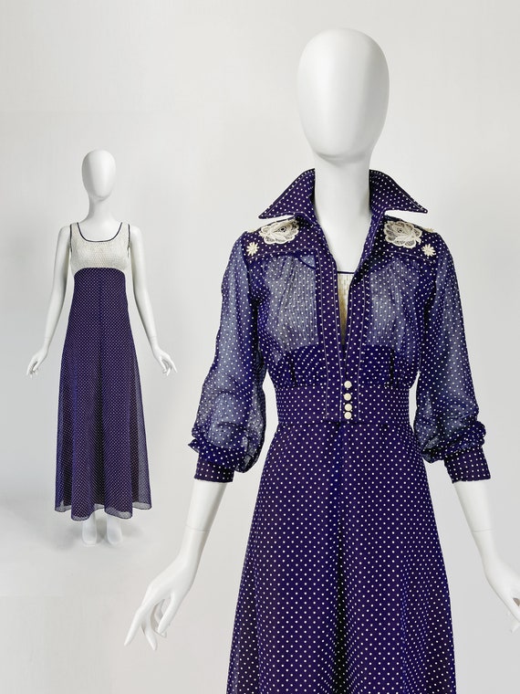 Vintage 70s Sheer Maxi Dress Set Dress and Jacket Set Navy - Etsy