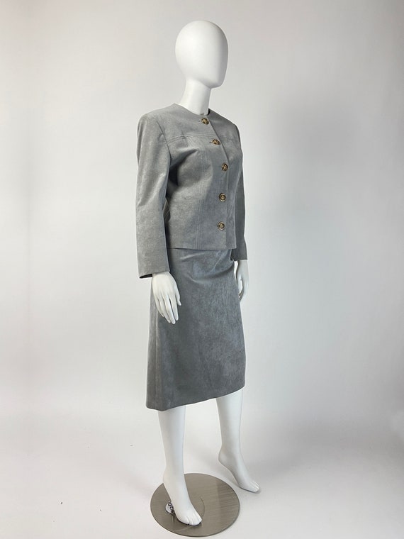 Vintage 80s Ultrasuede Skirt Suit, Gray Skirt Sui… - image 4