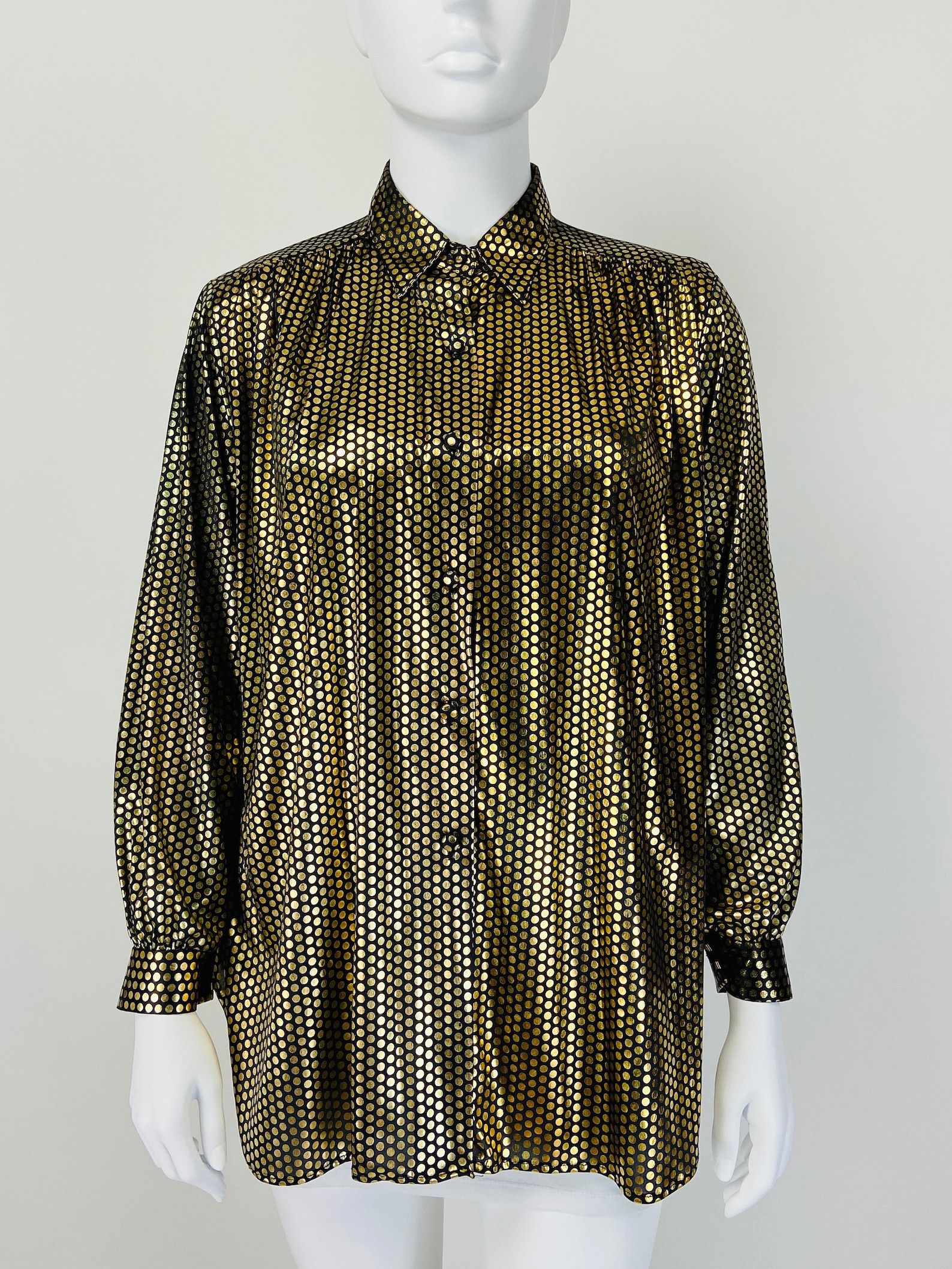 Vintage 80s Shirt Oversize Top Metallic Gold Blouse Polka | Etsy