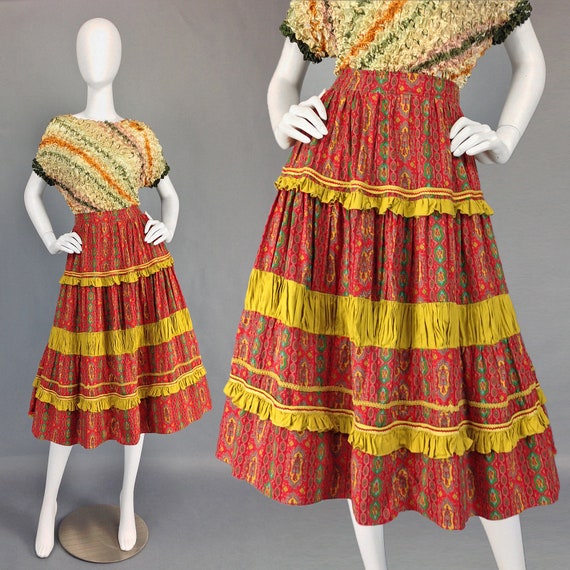 Vintage 50s Patio Skirt, Mexican Fiesta Skirt, Roc