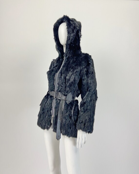 Vintage 70s Fur Jacket, Black Rabbit Fur Coat, Fur