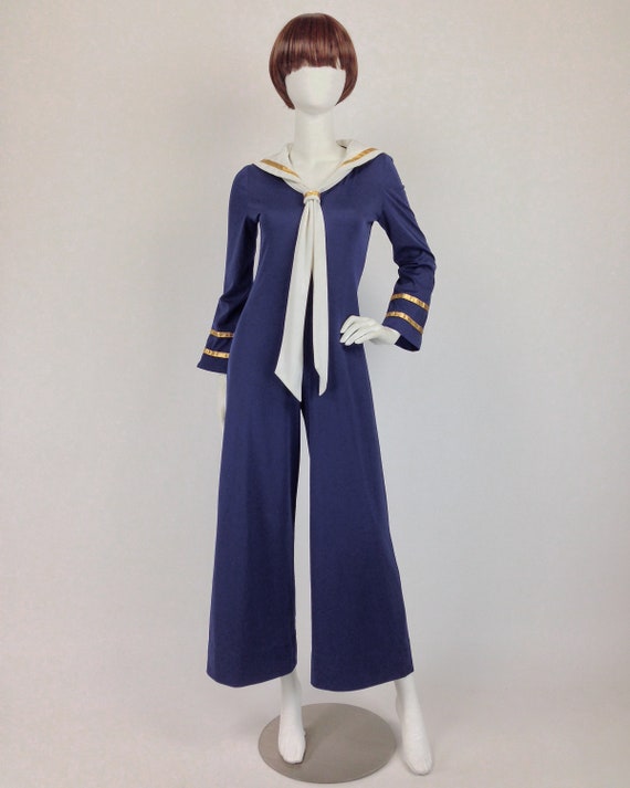 RARE Vintage 70s Jumpsuit, Sailor Jumpsuit, Bell … - image 2