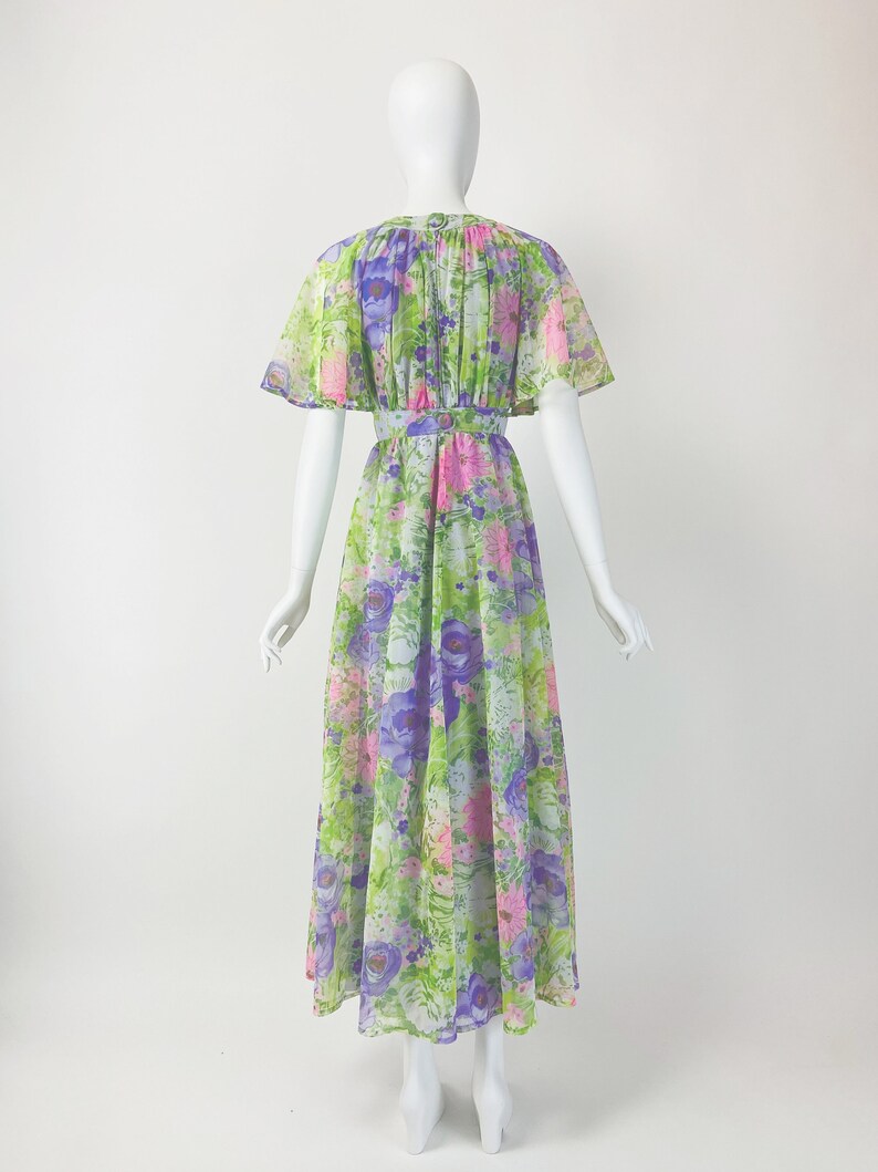 Vintage 70s Maxi Dress Chiffon Maxi Dress Floral Maxi Dress - Etsy