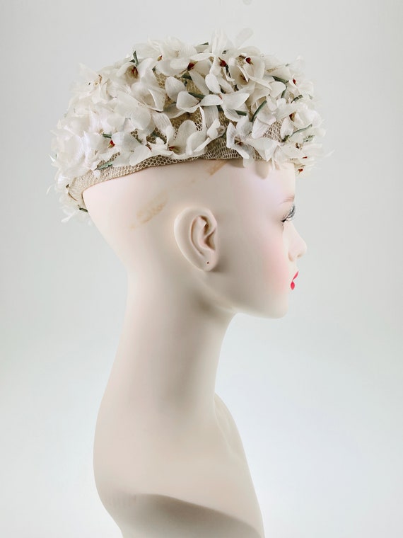Vintage 50s 60s Floral Hat, 3D Flower Hat, Pillbo… - image 7