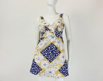 Vintage 60s Mod Mini Dress, 60s Sundress. Cotton Mini Dress, 60s Summer Dress, Flower Power Dress, xxs xs, Juniors Size 0 2 US, 4 6 UK Y039