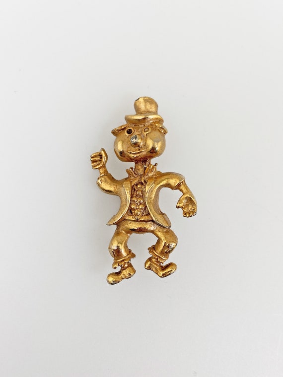 Vintage 60s Clown Brooch, Gold Tone Hobo Brooch, … - image 1