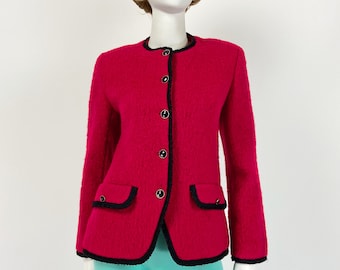 Vintage 90s Wool Blazer, Mohair Blazer, Tailored Blazer, Collarless Blazer, Wilroy Traveller, Size 6 8 US, 10 12 UK P308