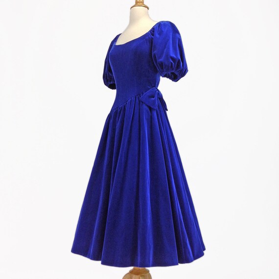 Vintage 50s Blue Velvet Dress, Full Skirt, Rockab… - image 6