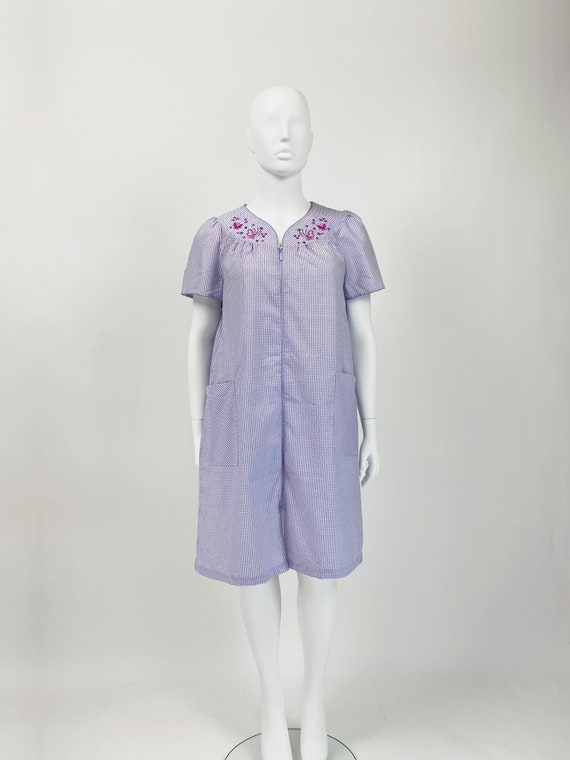 Vintage 80s House Dress, Mod House Dress, Gingham… - image 1