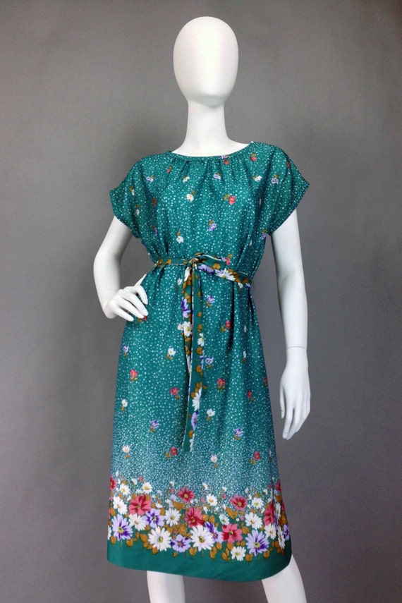 M L, Vintage 70s Teal Secretary Dress & Jacket Se… - image 2