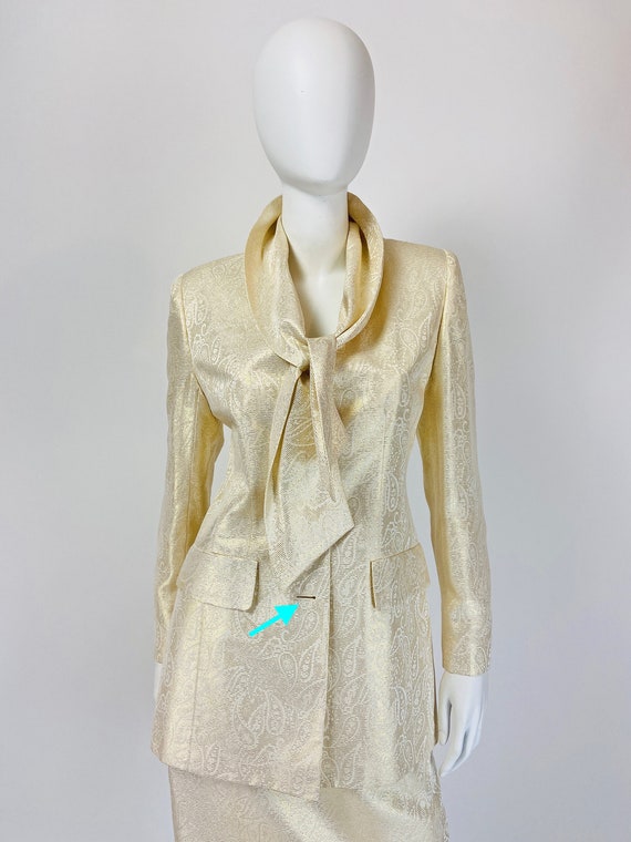 Vintage 90s Silk Skirt Suit, Metallic Gold Suit, … - image 3