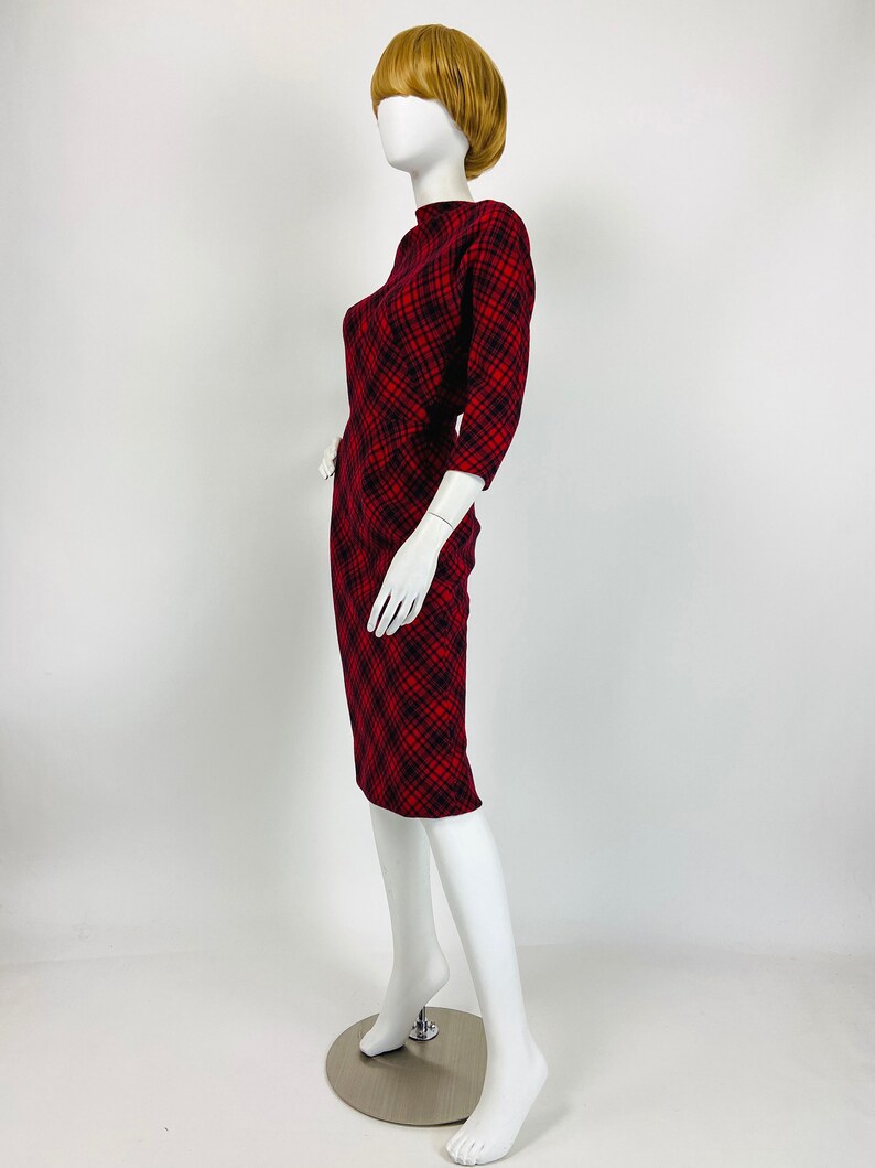 50s Pauline Trigere Dress, Designer Vintage Dress, 50s Wiggle Dress, 1950s Wool Dress, Plaid Dress, XS Small Size 2 4 US, 6 8 UK Y438 image 6