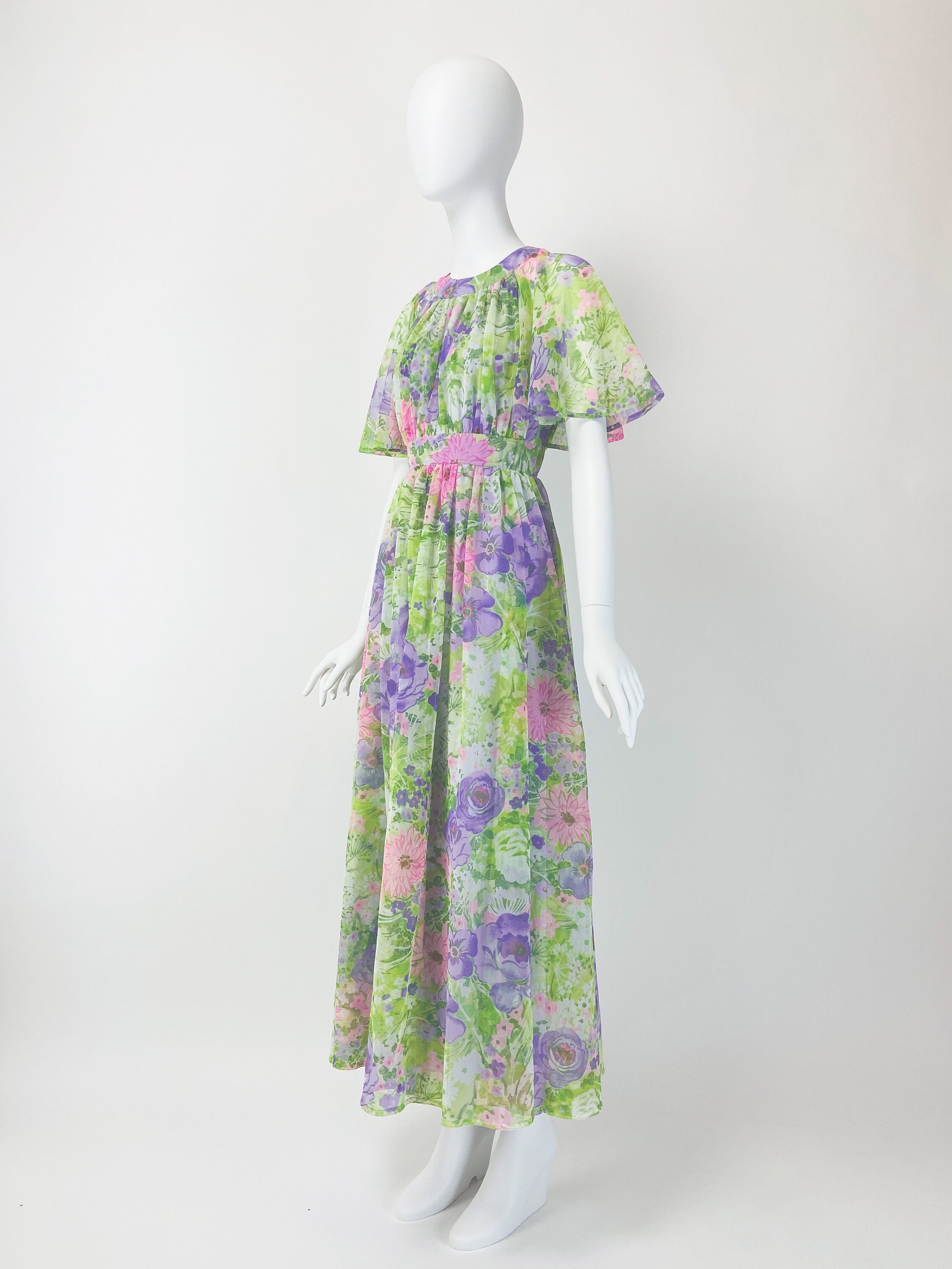 Vintage 70s Maxi Dress Chiffon Maxi Dress Floral Maxi Dress - Etsy