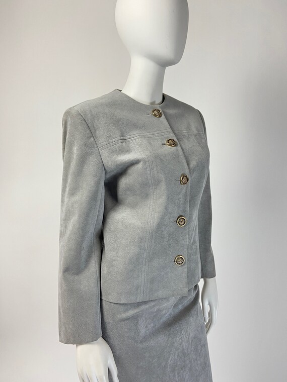 Vintage 80s Ultrasuede Skirt Suit, Gray Skirt Sui… - image 5