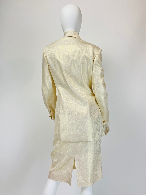 Vintage 90s Silk Skirt Suit, Metallic Gold Suit, … - image 7