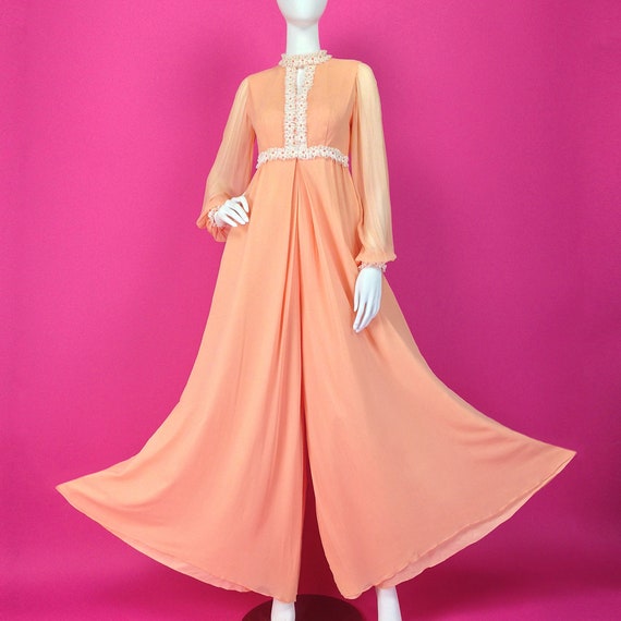 Vintage 60s Mod Dressy Jumpsuit, Sheer Sleeve Bri… - image 1