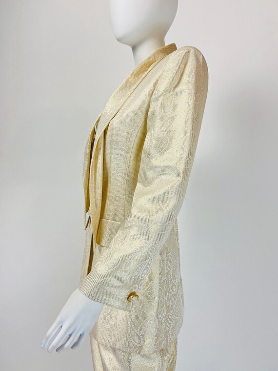 Vintage 90s Silk Skirt Suit, Metallic Gold Suit, … - image 5