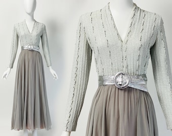 Vintage 70s Evening Gown, Mod Maxi Dress, 60s Maxi Dress, Chiffon Maxi Dress, Lurex Dress, Small Medium, Size 6 8 US, 10 12 UK, G93