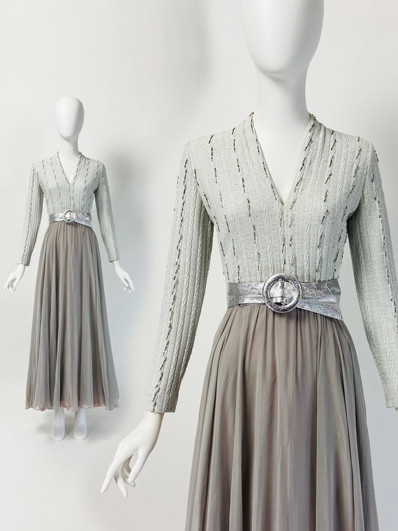 Vintage 70s Evening Gown, Mod Maxi Dress, 60s Max… - image 1