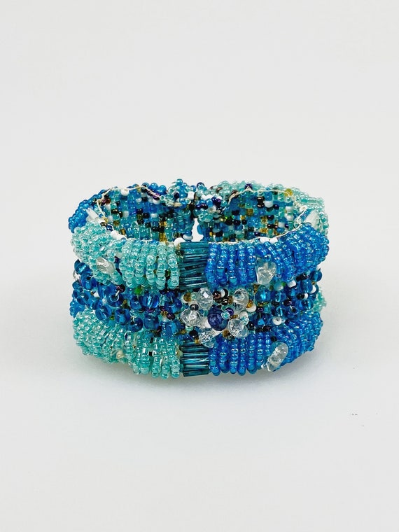 Chunky Beaded Bracelet, Blue Boho Bracelet, Hand M