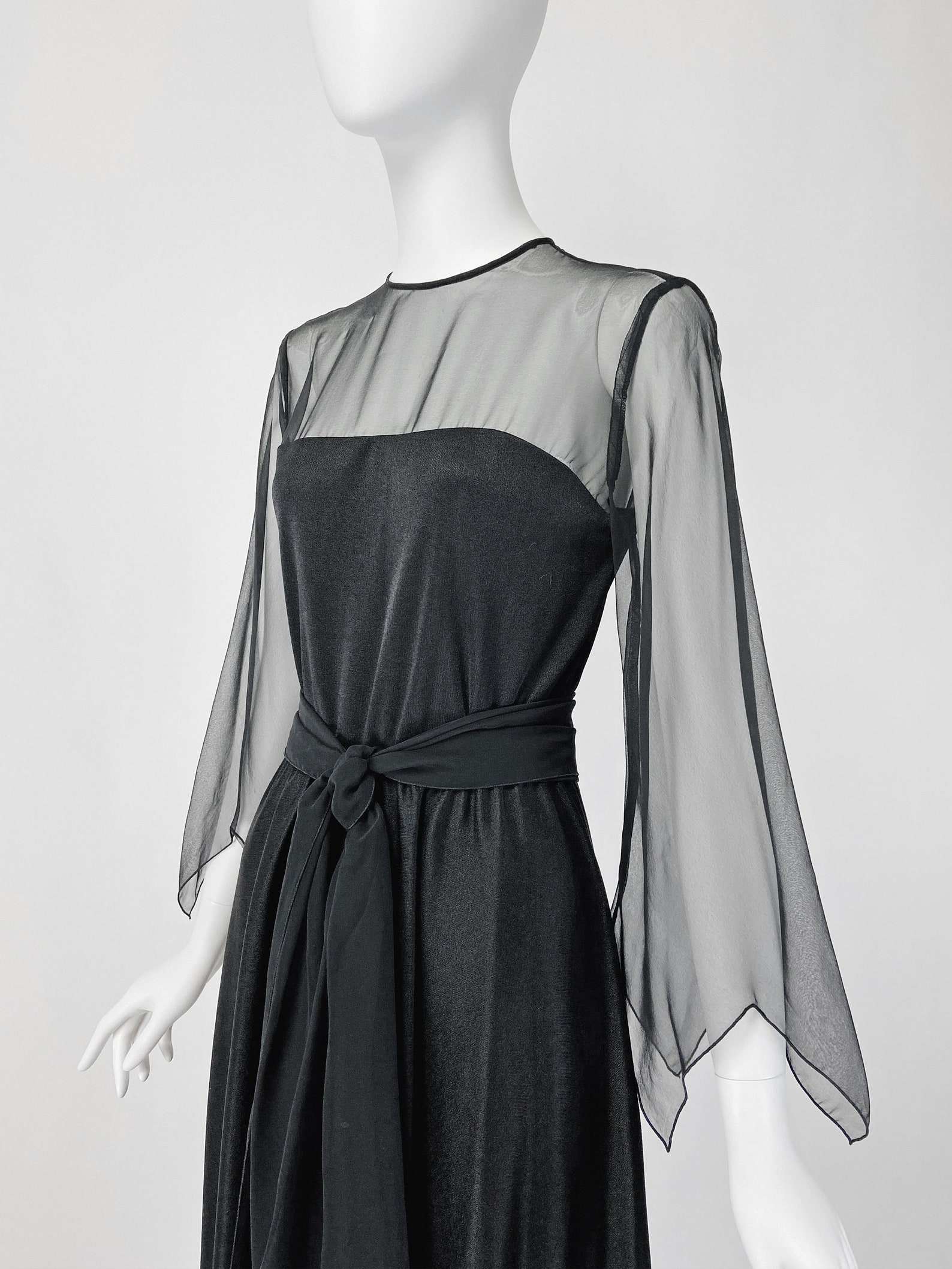 Vintage 70s Gothic Dress Goth Dress Sheer Sleeve Dress Bell | Etsy