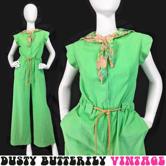 Vintage 70s Bell Bottom Jumpsuit, Sleeveless Jumps