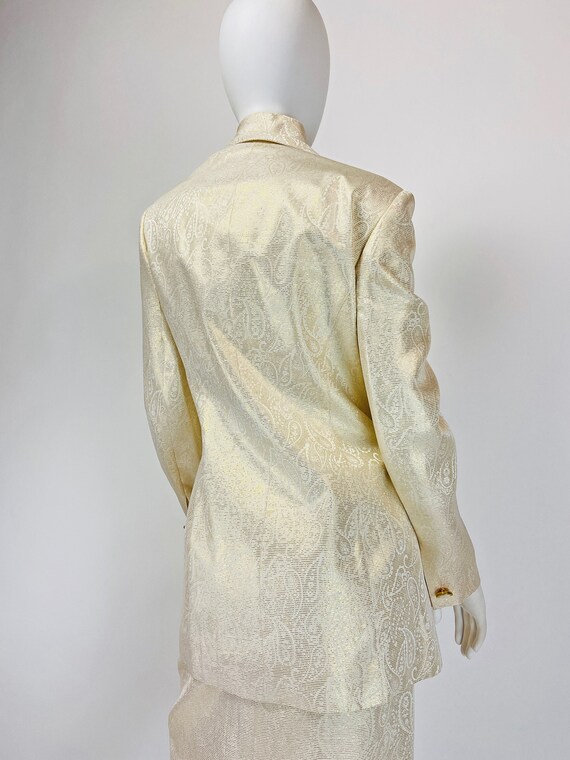 Vintage 90s Silk Skirt Suit, Metallic Gold Suit, … - image 8