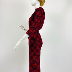 50s Pauline Trigere Dress, Designer Vintage Dress, 50s Wiggle Dress, 1950s Wool Dress, Plaid Dress, XS Small Size 2 4 US, 6 8 UK Y438 image 7