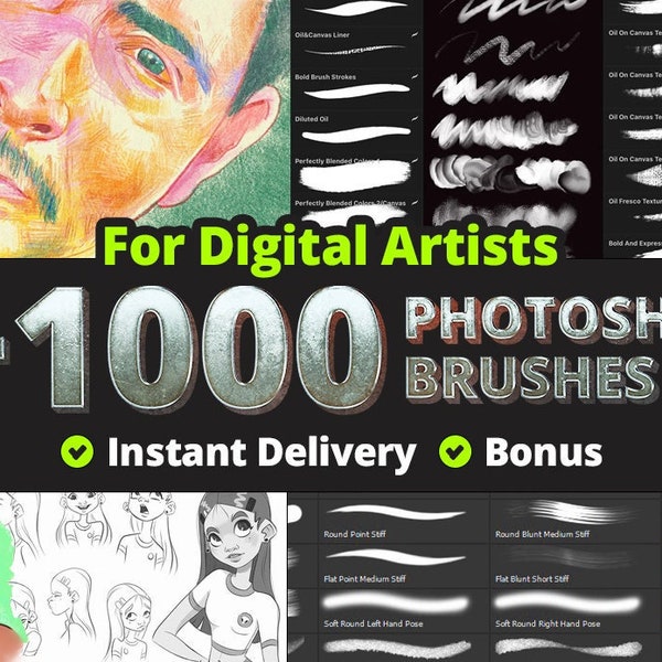 Digital Artist Bundle with More Than +1000 Photoshop Brushes set + Bonus