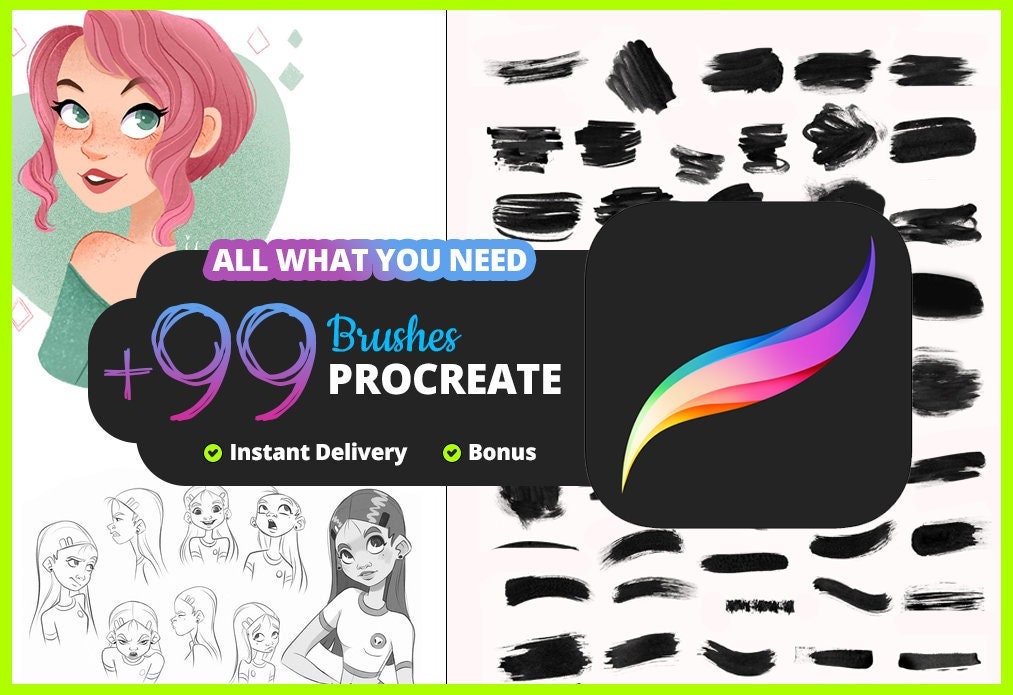 Bundle With More Than +99 Procreate Brushes Stamps Set + Bonus for ...