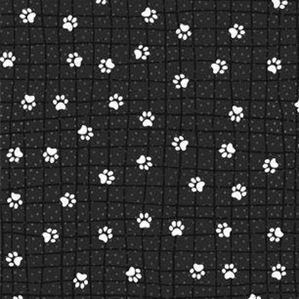 Feeline Good Paw Prints Black Multi by Wilmington Prints 84452-991  Tonal dot Background with White Paw Prints
