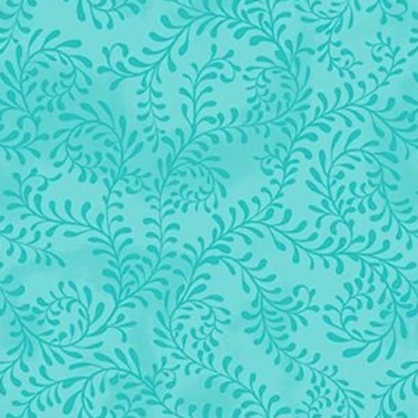 WIDE BACK Swirling Leaves Tonal Aqua  by Wilmington Prints  Wide Back 108" -