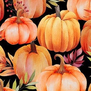 Calabazas otoñales sobre fondo negro, de Wilmington Prints 32105-987