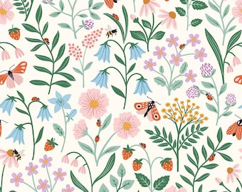Meadow Moments Blooms and Bugs Cream Riley Blake Floral Fabric