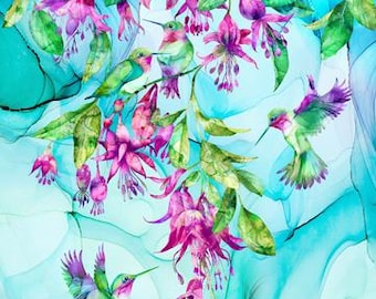 Northcott Concerto Hummingbird Panel 28 Inch Quilting Fabric