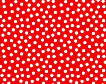 Tela de lunares rojos: lunares blancos, 100 % algodón