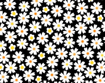 Tiger Tails Daisies Black for QT Fabrics 28232J  100% cotton 44/45" wide fabric