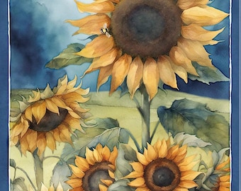 Sunflower Fabric Panel Sunkissed 24 x 44 by Nancy Mink Wilmington Prints Watercolor Floral Quilt Sewing Cotton (#7)
