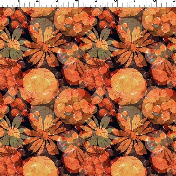 Reflections of Autumn 7RA-1 Barrie Flower Black by Jason Yenter for In The Beginning Fabrics