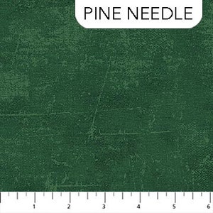 May include: A close-up of a dark green fabric with a textured, slightly distressed look. The fabric has a subtle sheen and a slightly rough feel. The fabric is called "Pine Needle".