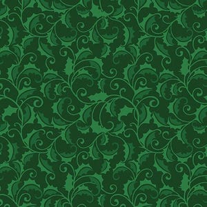 May include: A seamless pattern featuring a repeating design of stylized holly leaves and swirling vines in varying shades of green. The design creates a textured, layered effect, perfect for holiday-themed crafts and decor.