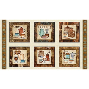 Barista Coffee 24" Block Panel by QT Fabrics Coffee Quilt Panel (#10)