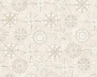 Globetrotter Compasses Beige - Morris Creative Group QT Fabrics