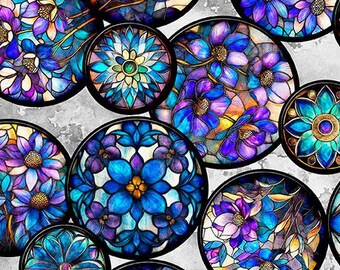 Mosaic Blooms Floral Circle Gray QT Fabrics Morris Creative Group