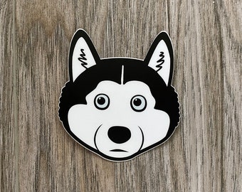 Black Husky Puppy Dog Sticker, Blue Eyes, Malamute