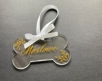 Personalized dog Christmas ornament, puppy ornament, custom calligraphy